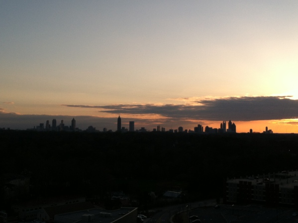 The Atlanta skyline, at sunset.